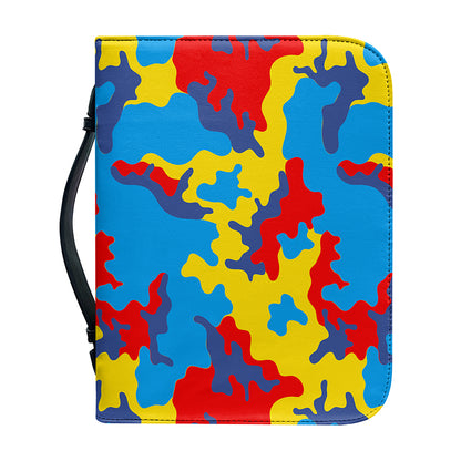Red Yellow And Blue Camouflage Print Leather Bible Cover
