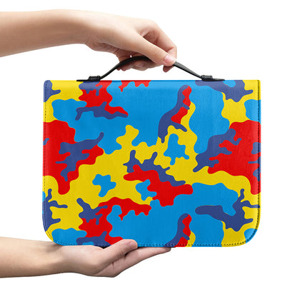 Red Yellow And Blue Camouflage Print Leather Bible Cover