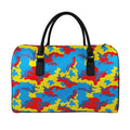 Red Yellow And Blue Camouflage Print Leather Duffel Bag