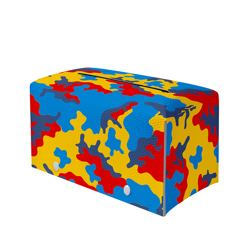 Red Yellow And Blue Camouflage Print Leather Tissue Box Cover