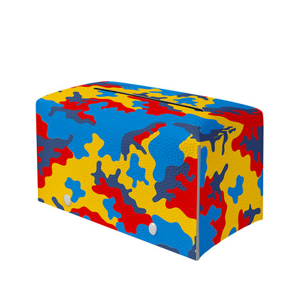 Red Yellow And Blue Camouflage Print Leather Tissue Box Cover