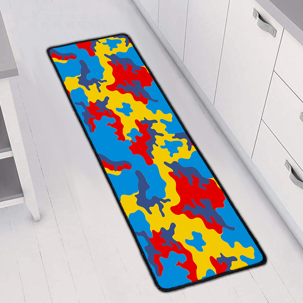 Red Yellow And Blue Camouflage Print Long Kitchen Mat