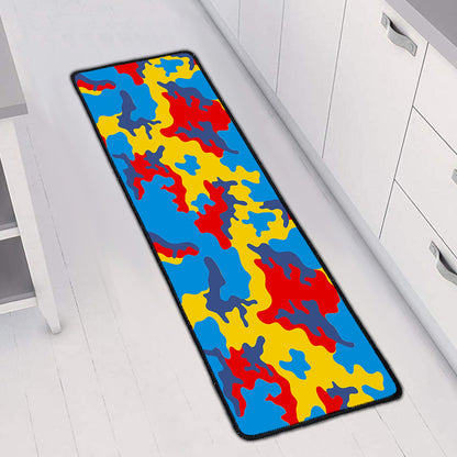 Red Yellow And Blue Camouflage Print Long Kitchen Mat