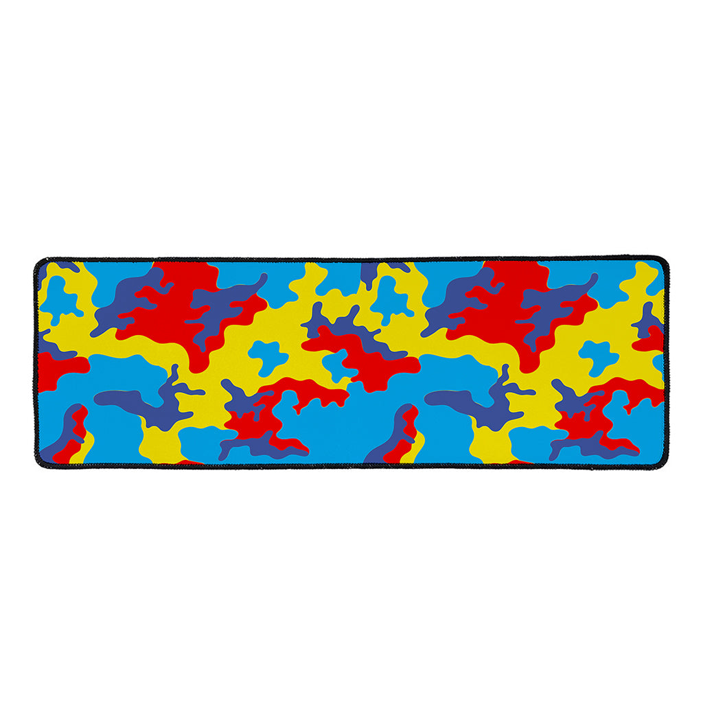 Red Yellow And Blue Camouflage Print Long Kitchen Mat