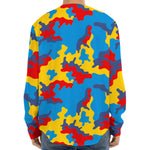 Red Yellow And Blue Camouflage Print Long Sleeve Baseball Jersey
