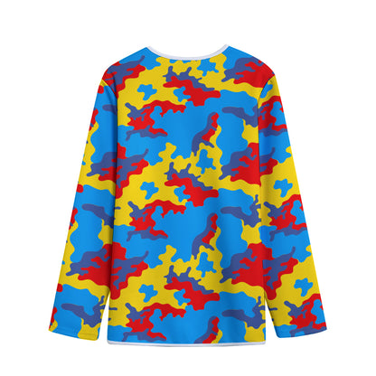 Red Yellow And Blue Camouflage Print Long Sleeve Short Coat