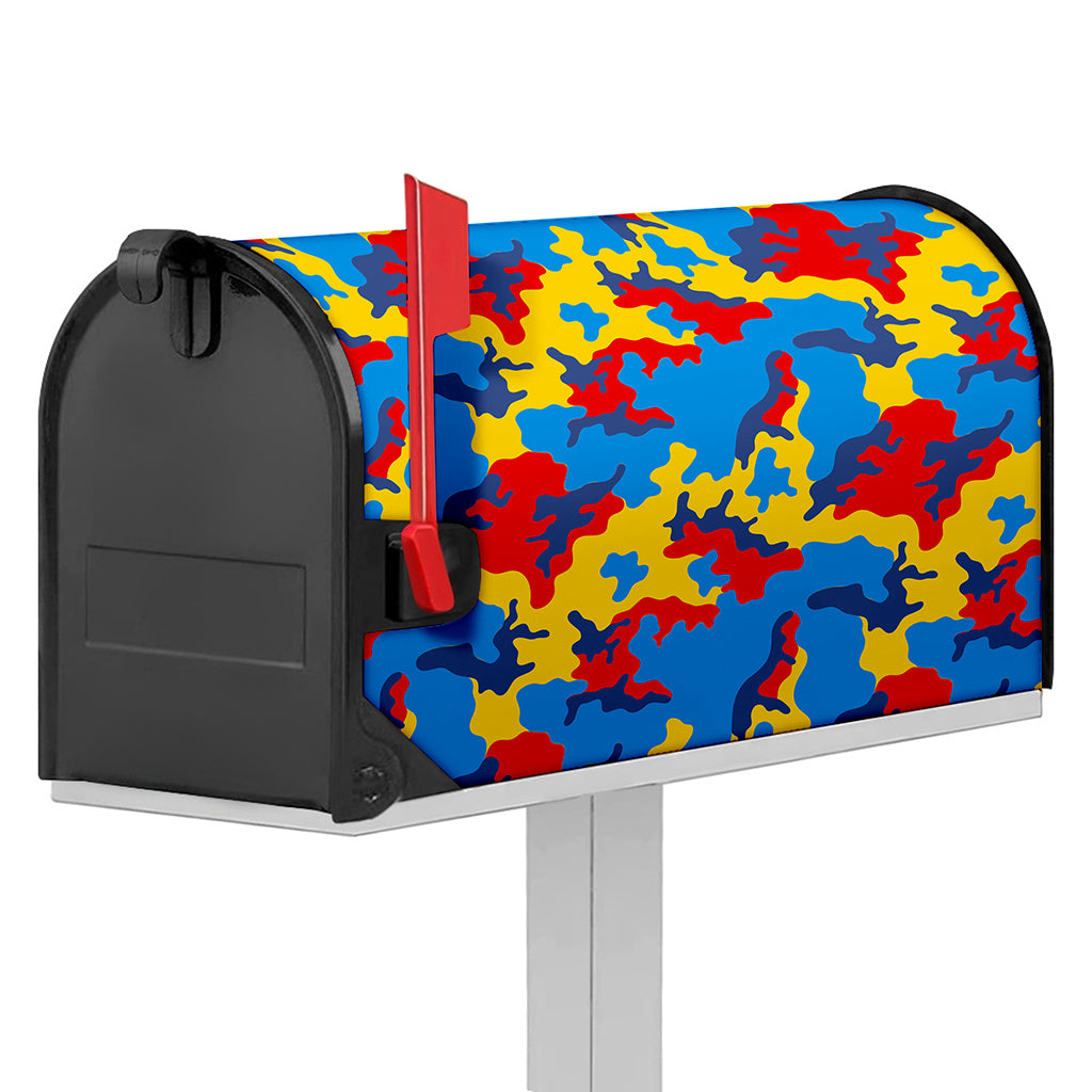 Red Yellow And Blue Camouflage Print Mailbox Cover