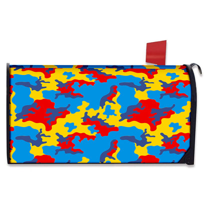 Red Yellow And Blue Camouflage Print Mailbox Cover