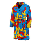 Red Yellow And Blue Camouflage Print Men's Bathrobe