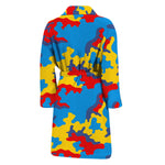 Red Yellow And Blue Camouflage Print Men's Bathrobe