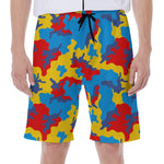 Red Yellow And Blue Camouflage Print Men's Beach Shorts