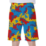 Red Yellow And Blue Camouflage Print Men's Beach Shorts
