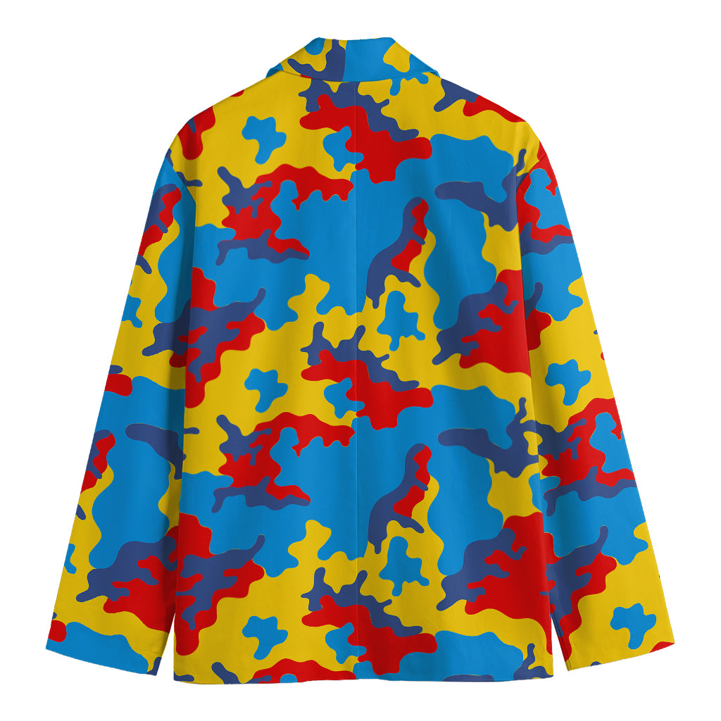 Red Yellow And Blue Camouflage Print Men's Blazer