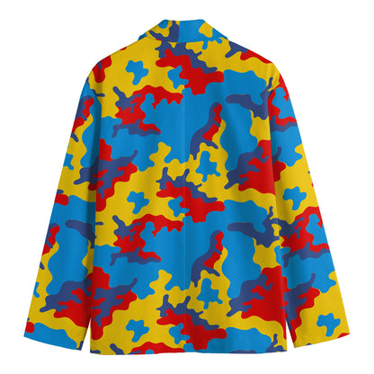 Red Yellow And Blue Camouflage Print Men's Blazer