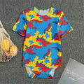 Red Yellow And Blue Camouflage Print Men's Bodysuit