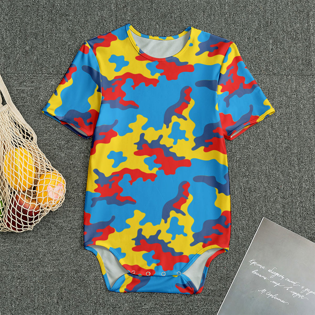 Red Yellow And Blue Camouflage Print Men's Bodysuit