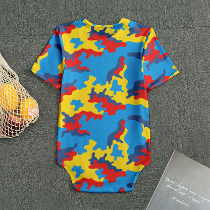 Red Yellow And Blue Camouflage Print Men's Bodysuit