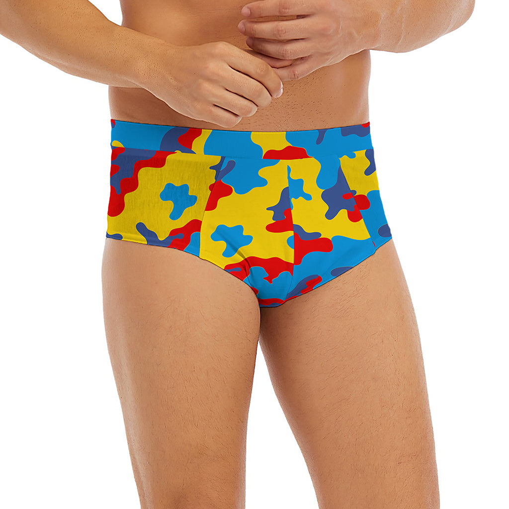 Red Yellow And Blue Camouflage Print Men's Briefs