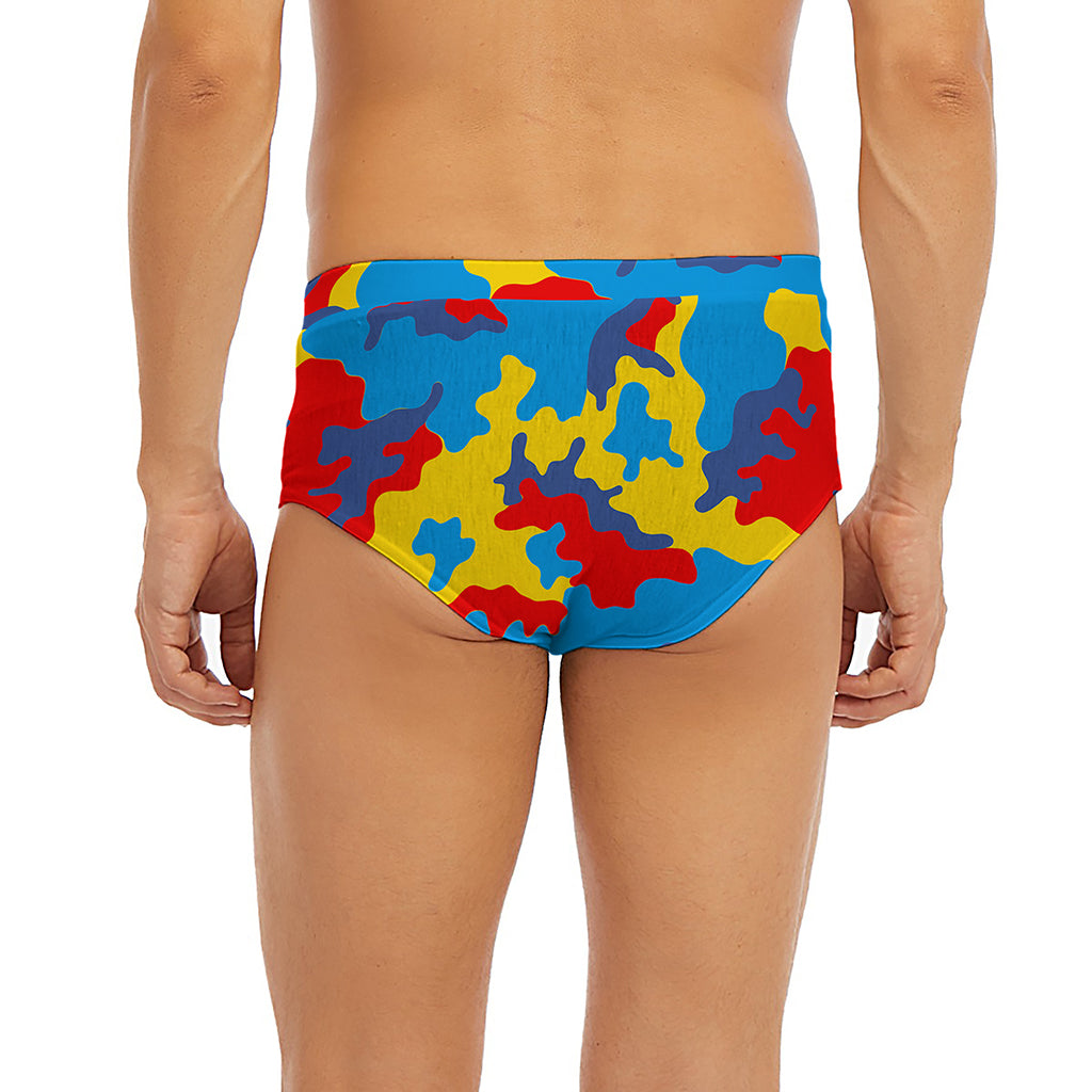 Red Yellow And Blue Camouflage Print Men's Briefs