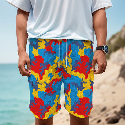 Red Yellow And Blue Camouflage Print Men's Cargo Shorts
