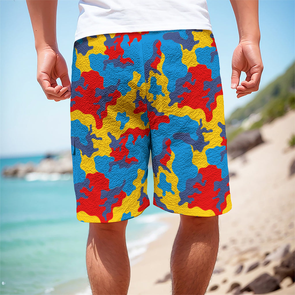 Red Yellow And Blue Camouflage Print Men's Cargo Shorts