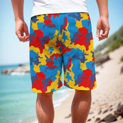 Red Yellow And Blue Camouflage Print Men's Cargo Shorts