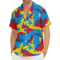 Red Yellow And Blue Camouflage Print Men's Deep V-Neck Shirt