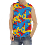 Red Yellow And Blue Camouflage Print Men's Fitness Tank Top