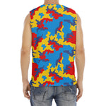 Red Yellow And Blue Camouflage Print Men's Fitness Tank Top