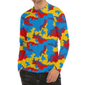 Red Yellow And Blue Camouflage Print Men's Long Sleeve Rash Guard