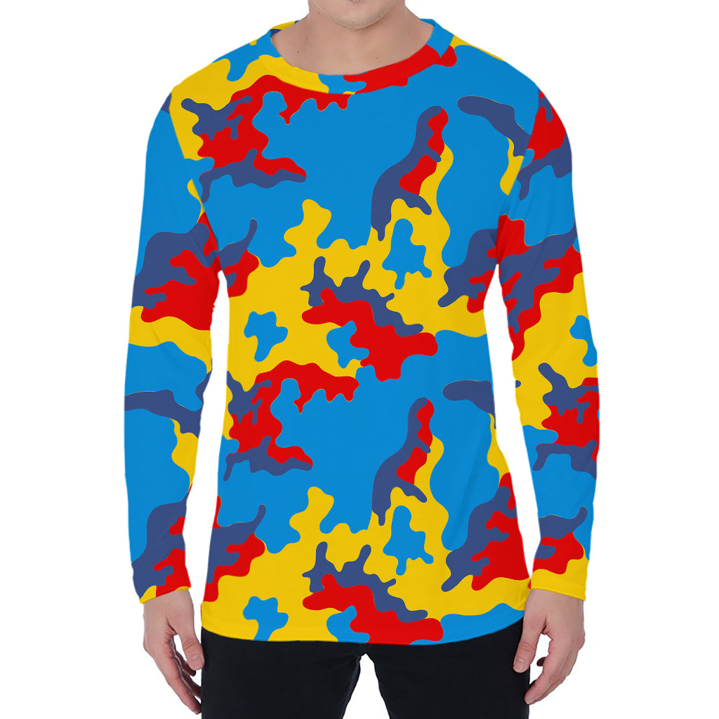 Red Yellow And Blue Camouflage Print Men's Long Sleeve T-Shirt