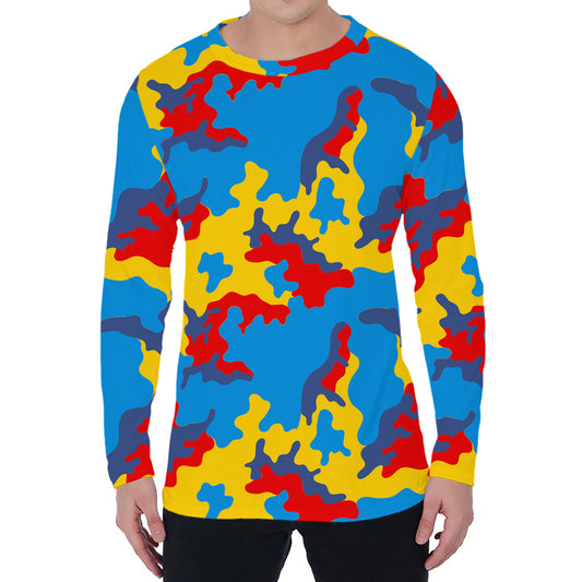 Red Yellow And Blue Camouflage Print Men's Long Sleeve T-Shirt