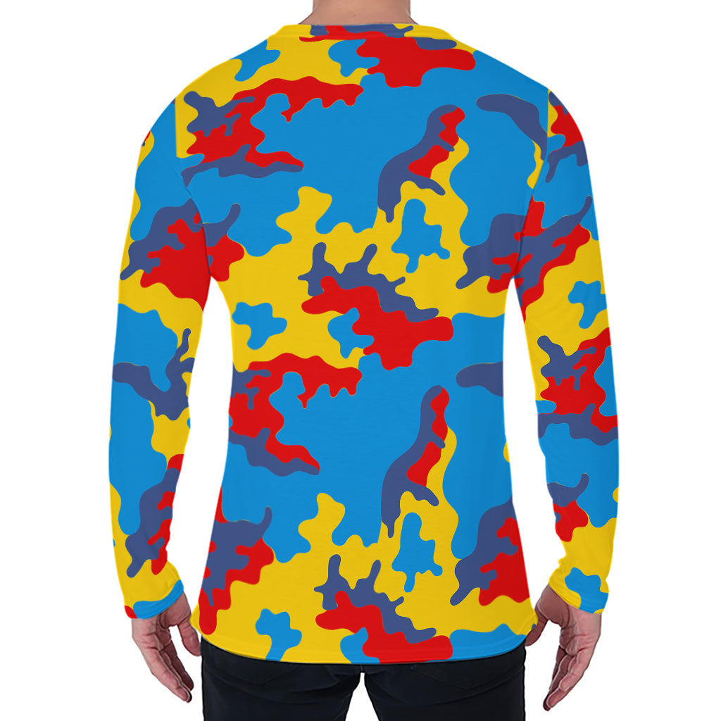 Red Yellow And Blue Camouflage Print Men's Long Sleeve T-Shirt