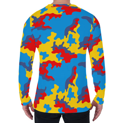 Red Yellow And Blue Camouflage Print Men's Long Sleeve T-Shirt