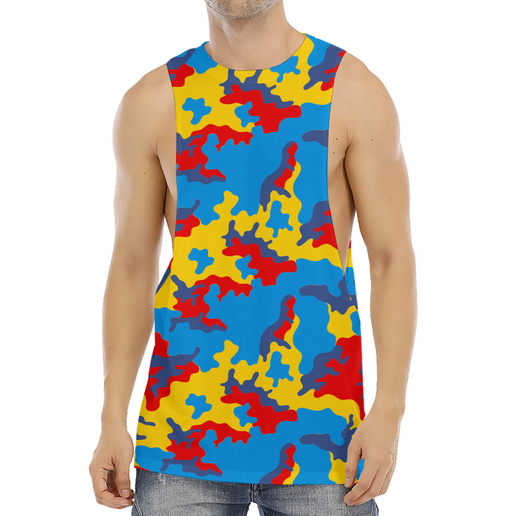 Red Yellow And Blue Camouflage Print Men's Muscle Tank Top