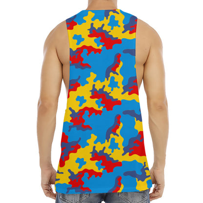 Red Yellow And Blue Camouflage Print Men's Muscle Tank Top