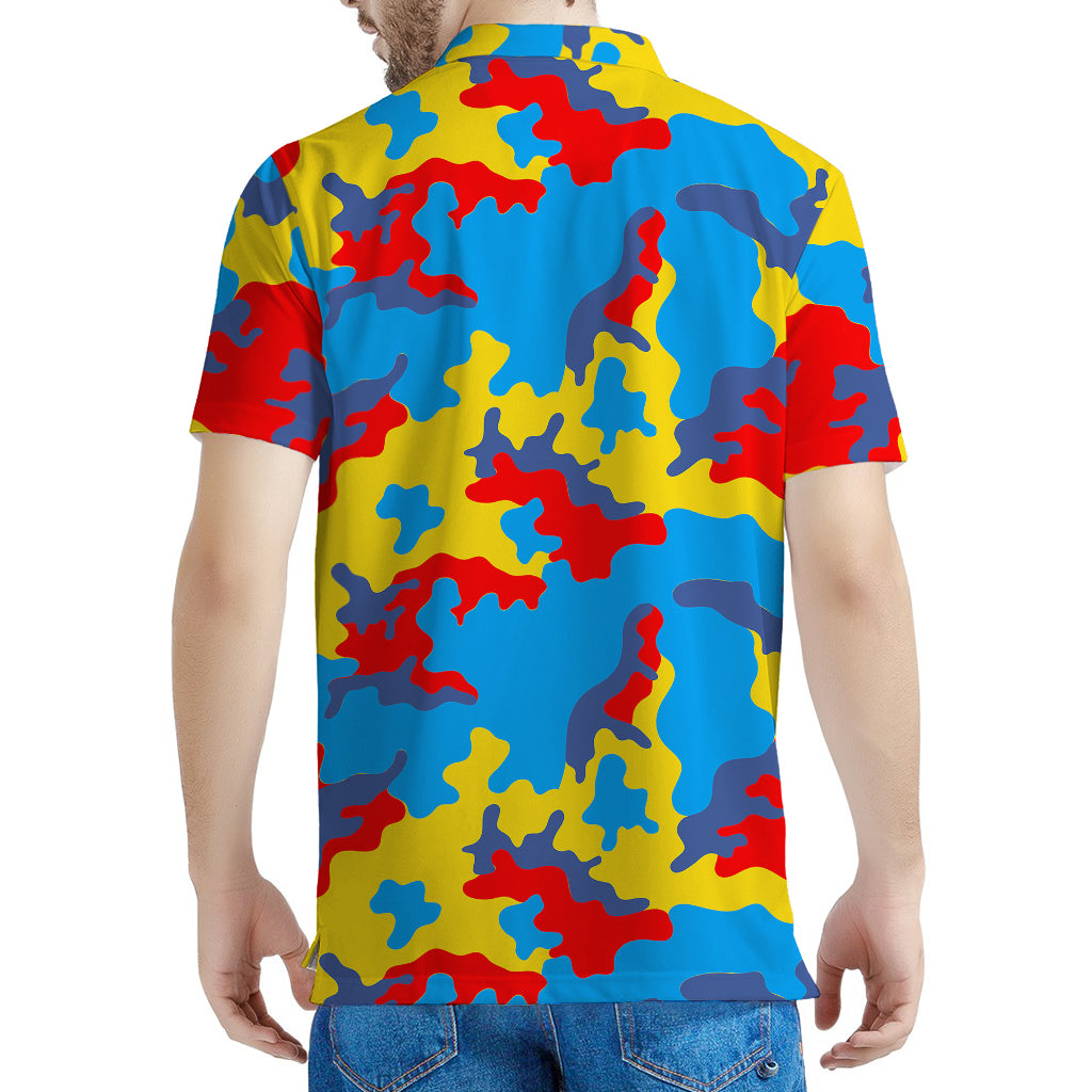 Red Yellow And Blue Camouflage Print Men's Polo Shirt