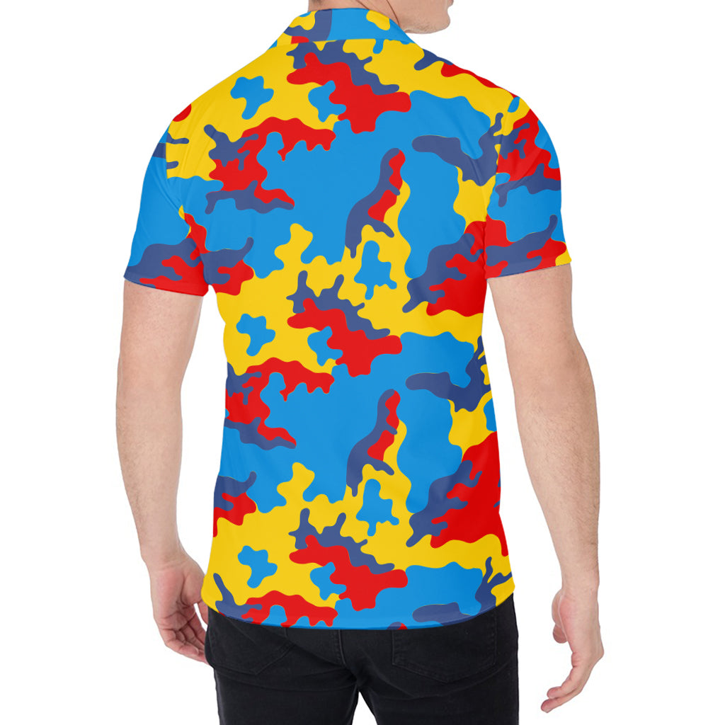 Red Yellow And Blue Camouflage Print Men's Shirt