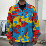 Red Yellow And Blue Camouflage Print Men's Shirt Jacket