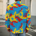 Red Yellow And Blue Camouflage Print Men's Shirt Jacket