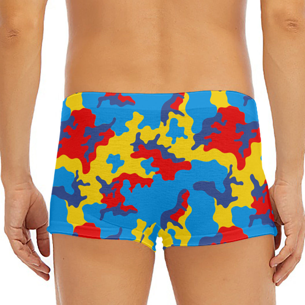 Red Yellow And Blue Camouflage Print Men's Short Boxer Briefs