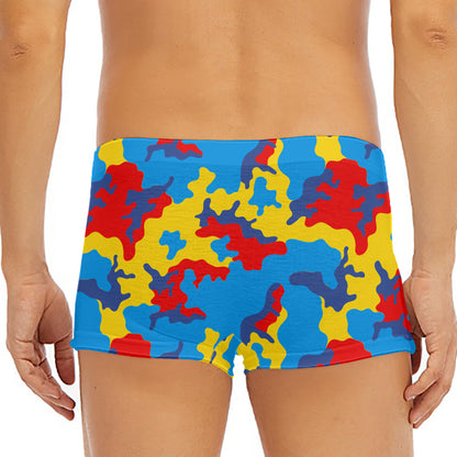Red Yellow And Blue Camouflage Print Men's Short Boxer Briefs