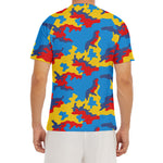 Red Yellow And Blue Camouflage Print Men's Short Sleeve Rash Guard