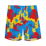 Red Yellow And Blue Camouflage Print Men's Sports Shorts