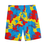 Red Yellow And Blue Camouflage Print Men's Sports Shorts