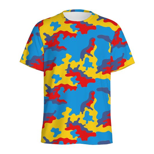 Red Yellow And Blue Camouflage Print Men's Sports T-Shirt