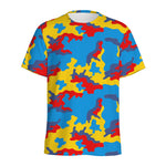 Red Yellow And Blue Camouflage Print Men's Sports T-Shirt