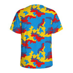 Red Yellow And Blue Camouflage Print Men's Sports T-Shirt