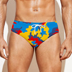 Red Yellow And Blue Camouflage Print Men's Swim Briefs