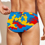 Red Yellow And Blue Camouflage Print Men's Swim Briefs
